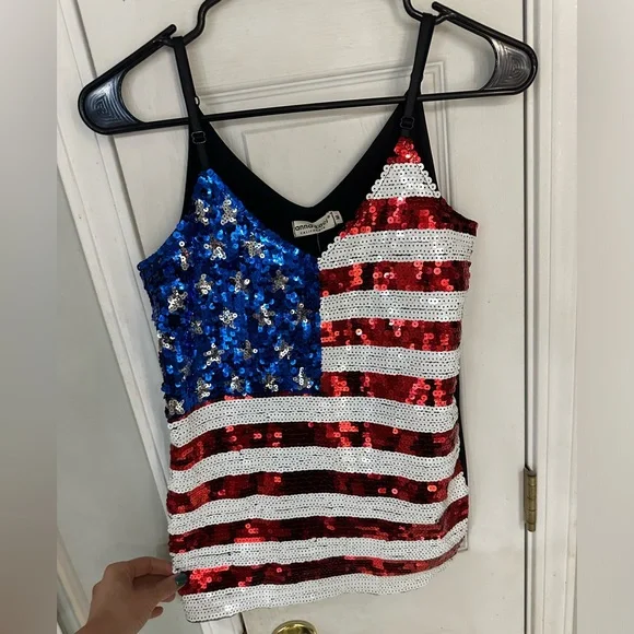 Patriotic American Sequin Camisole Top - Picture 1 of 4